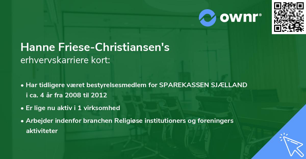 Hanne Friese-Christiansen's erhvervskarriere kort