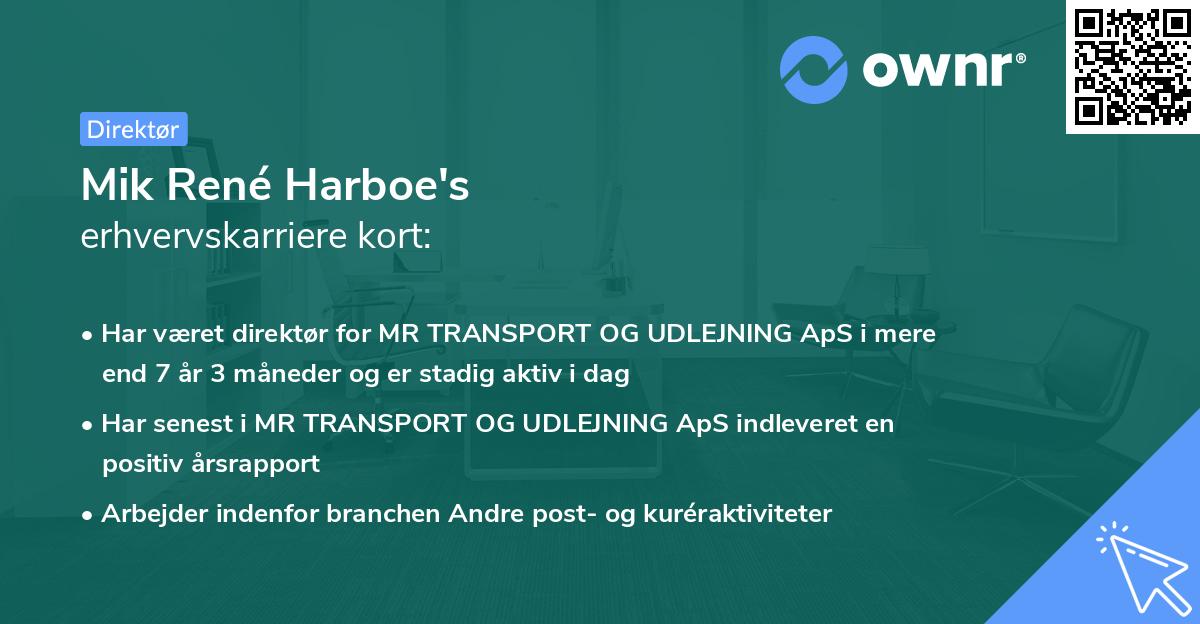 Mik René Harboe's erhvervskarriere kort