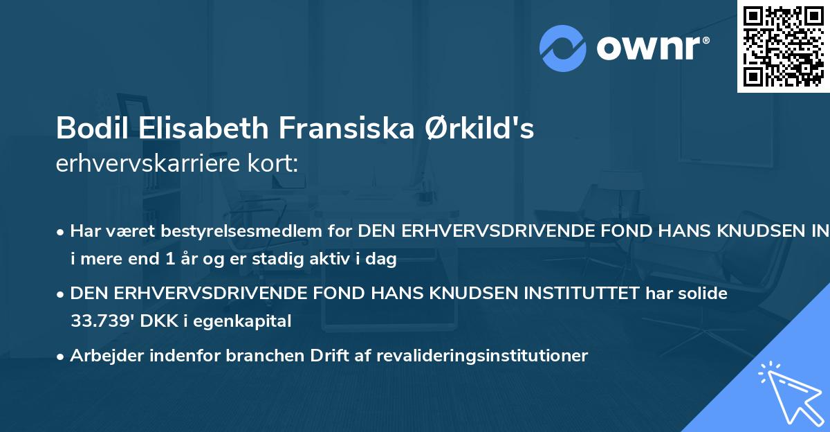 Bodil Elisabeth Fransiska Ørkild's erhvervskarriere kort