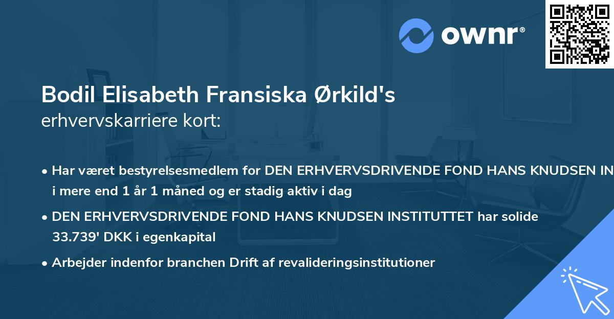 Bodil Elisabeth Fransiska Ørkild's erhvervskarriere kort