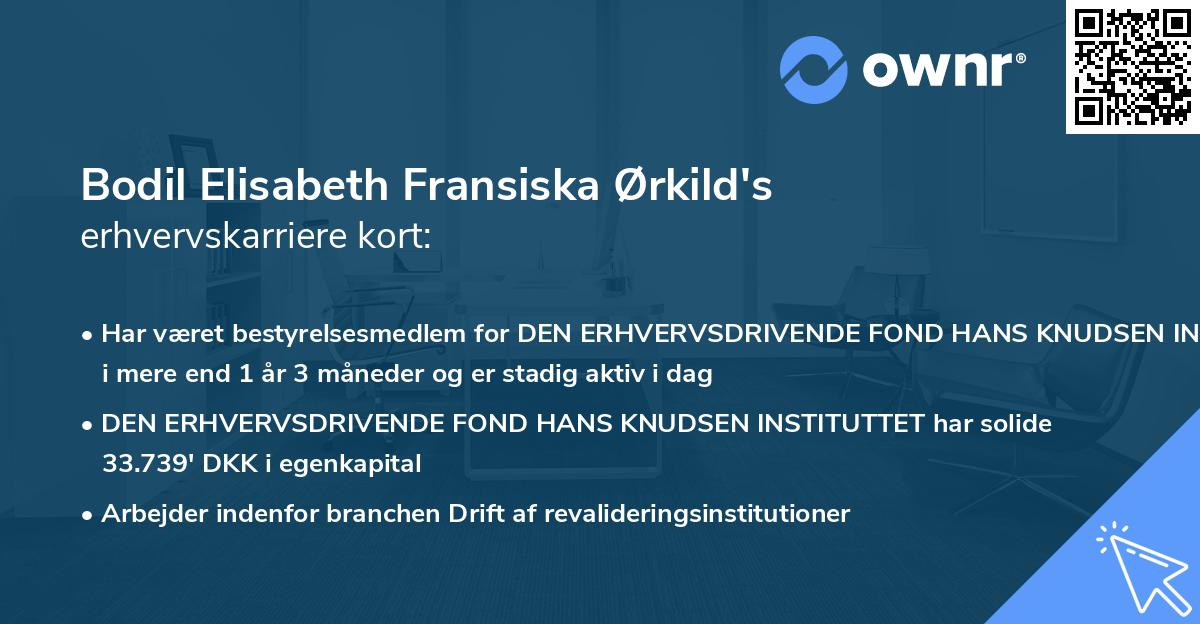 Bodil Elisabeth Fransiska Ørkild's erhvervskarriere kort