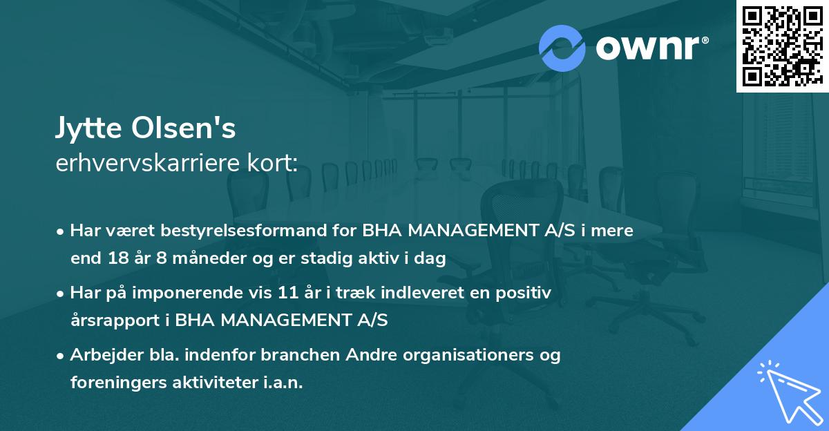 Jytte Olsen's erhvervskarriere kort
