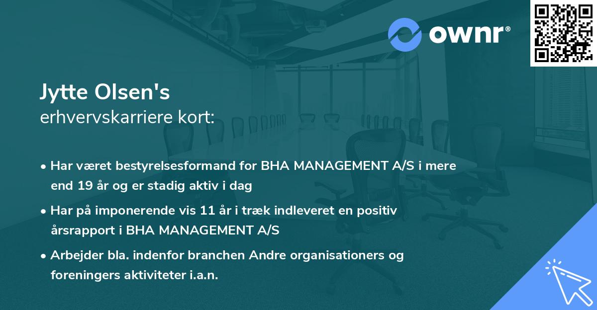 Jytte Olsen's erhvervskarriere kort