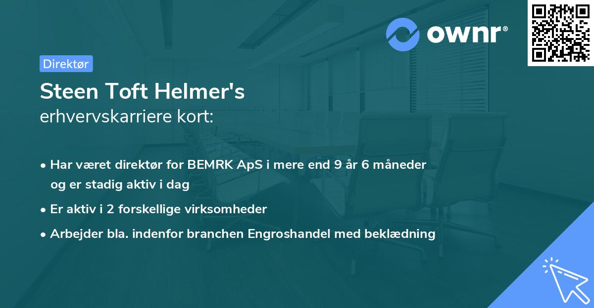 Steen Toft Helmer's erhvervskarriere kort