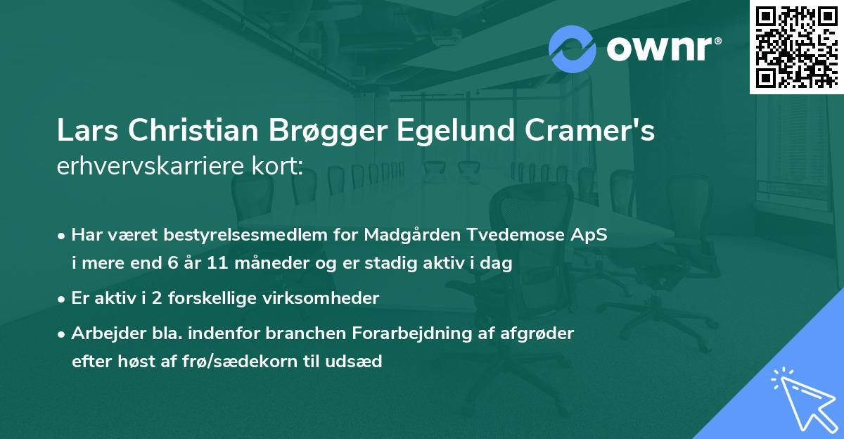 Lars Christian Brøgger Egelund Cramer's erhvervskarriere kort