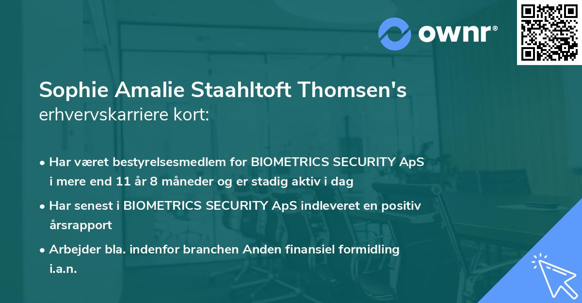 Sophie Amalie Staahltoft Thomsen's erhvervskarriere kort