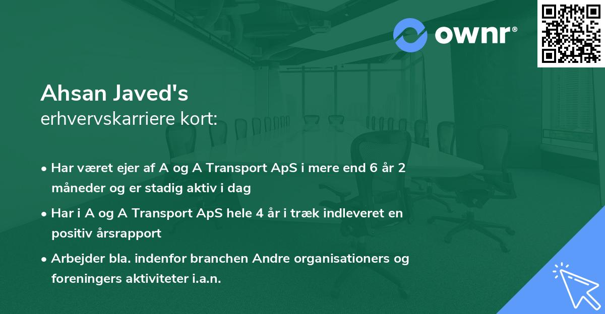 Ahsan Javed's erhvervskarriere kort