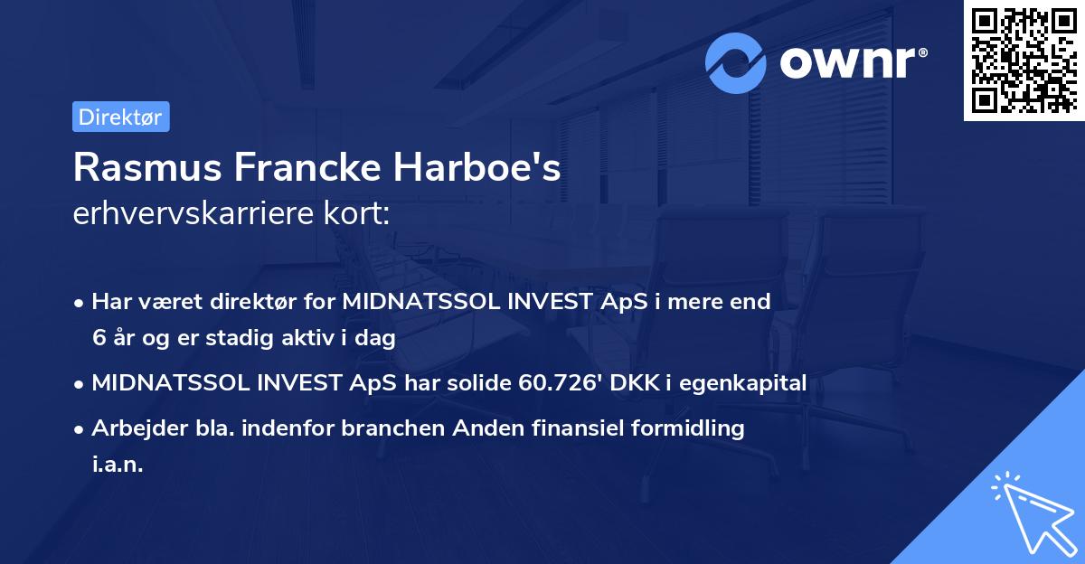Rasmus Francke Harboe's erhvervskarriere kort