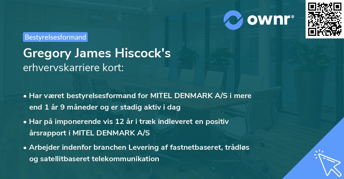 Gregory James Hiscock's erhvervskarriere kort