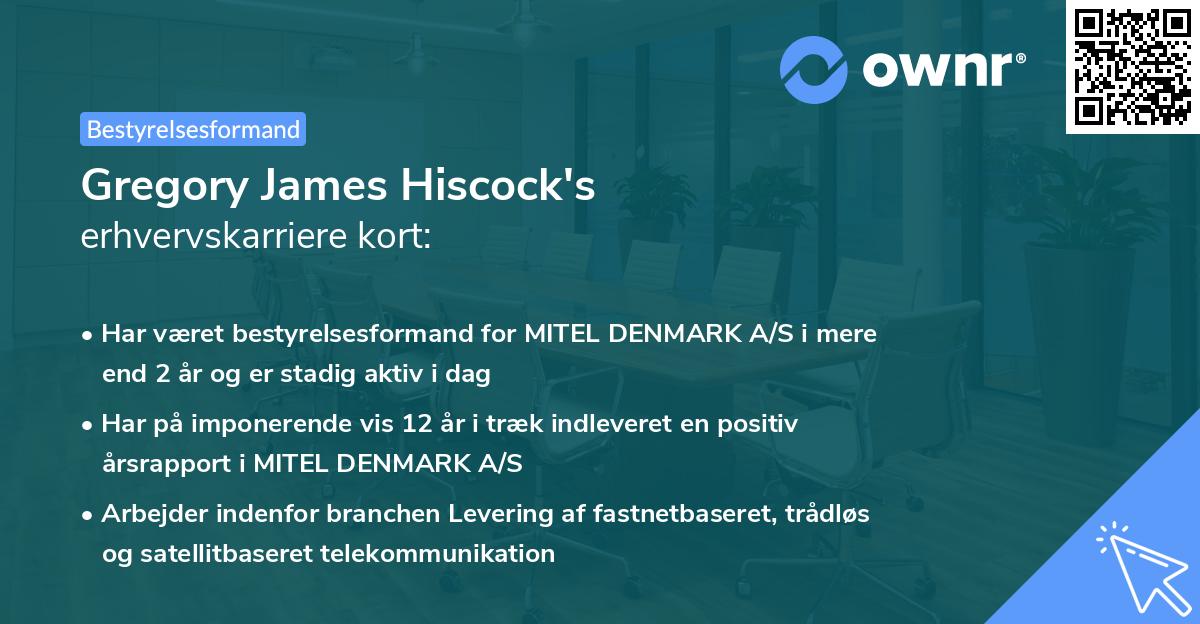 Gregory James Hiscock's erhvervskarriere kort