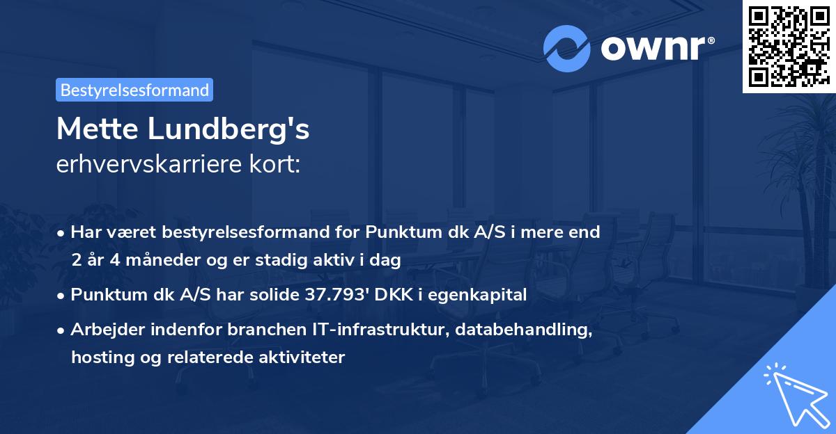 Mette Lundberg's erhvervskarriere kort