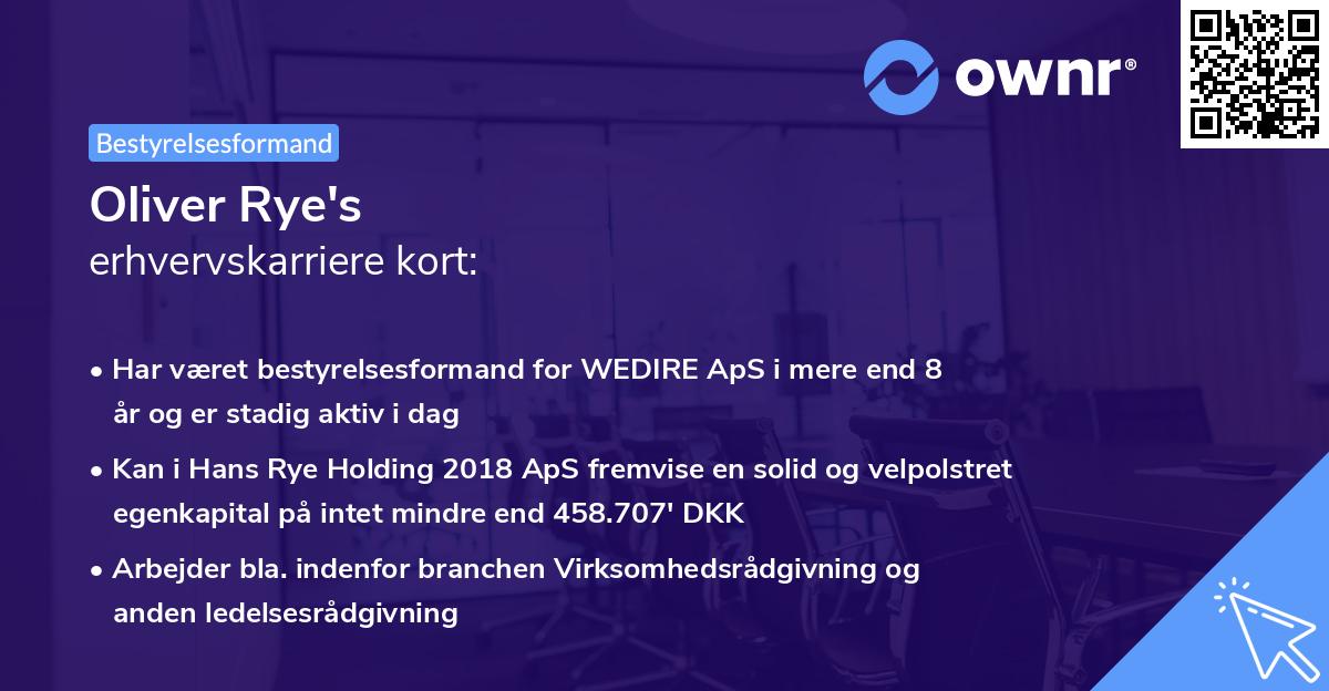 Oliver Rye's erhvervskarriere kort
