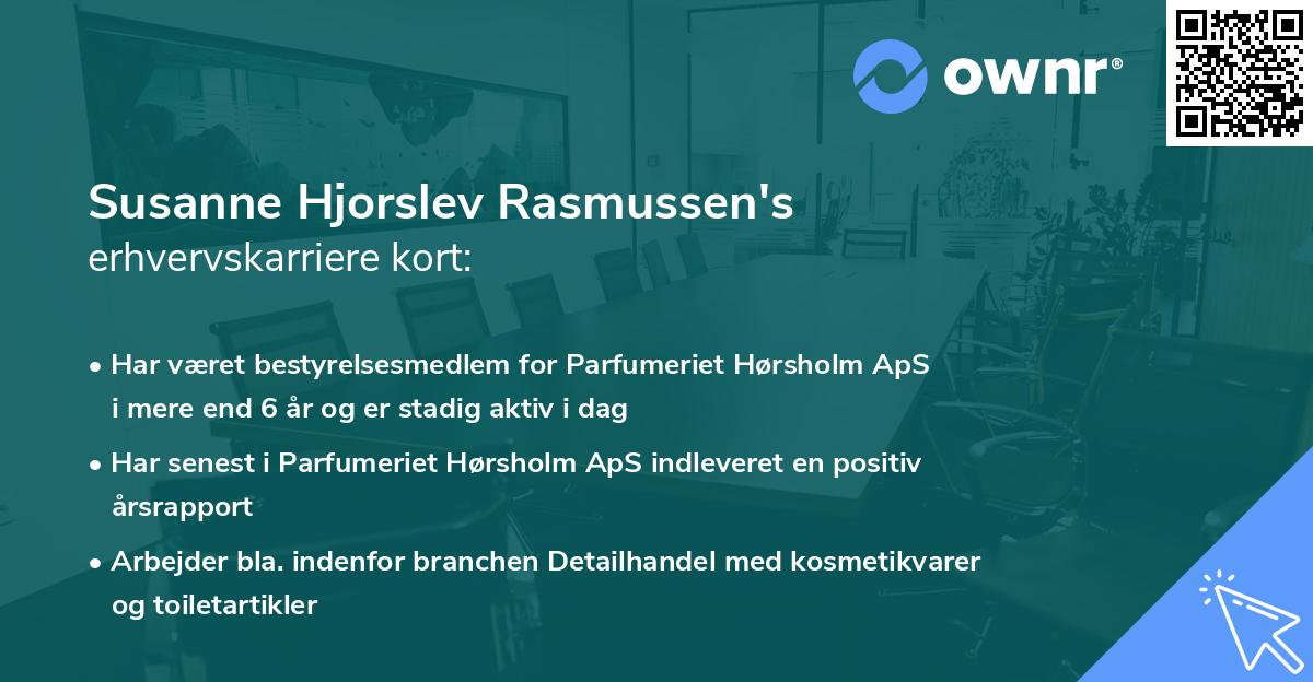 Susanne Hjorslev Rasmussen's erhvervskarriere kort