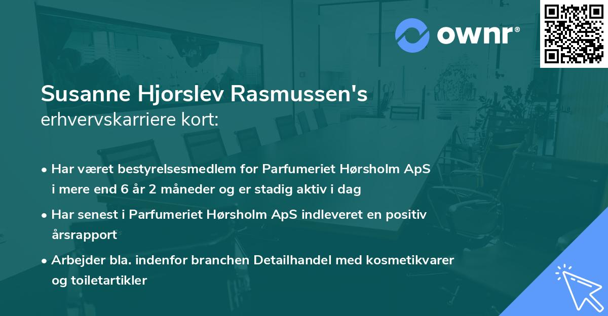 Susanne Hjorslev Rasmussen's erhvervskarriere kort