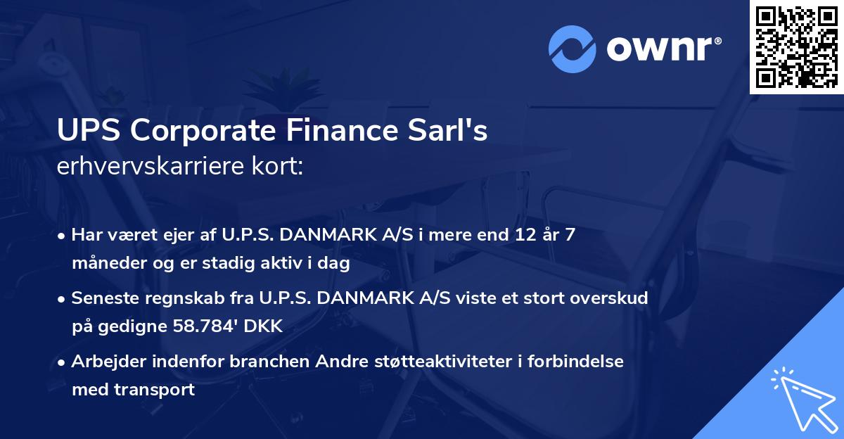 UPS Corporate Finance Sarl's erhvervskarriere kort