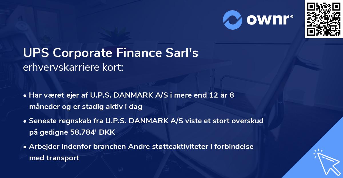 UPS Corporate Finance Sarl's erhvervskarriere kort