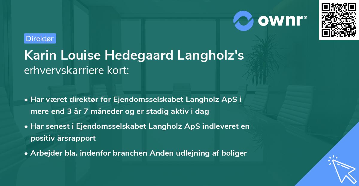 Karin Louise Hedegaard Langholz's erhvervskarriere kort