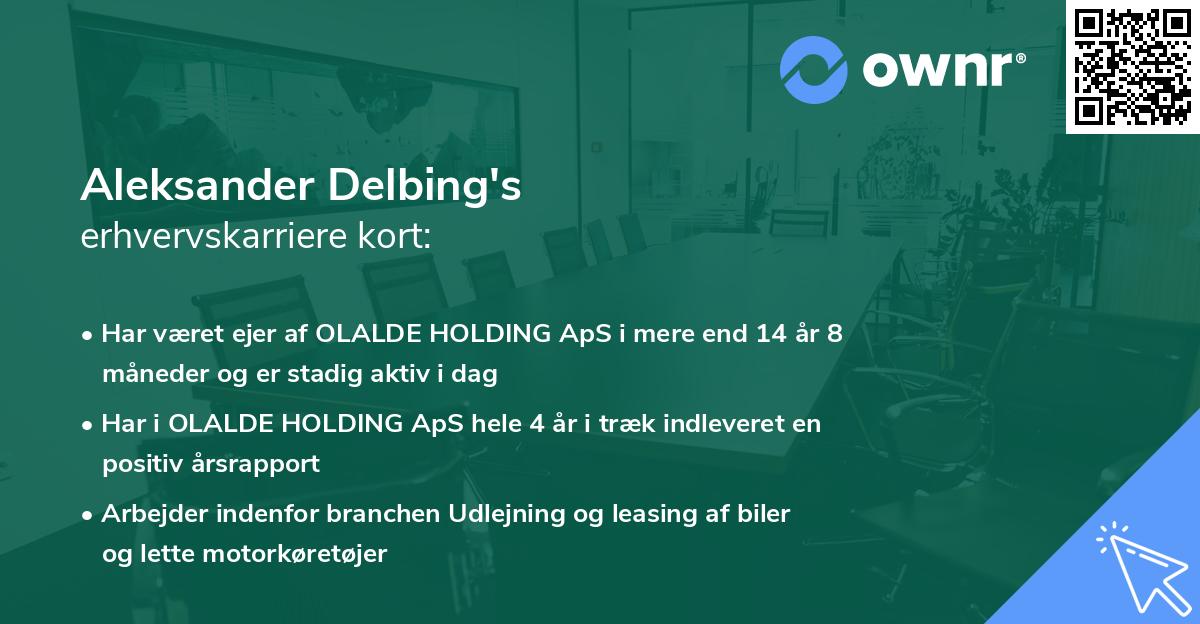Aleksander Delbing's erhvervskarriere kort