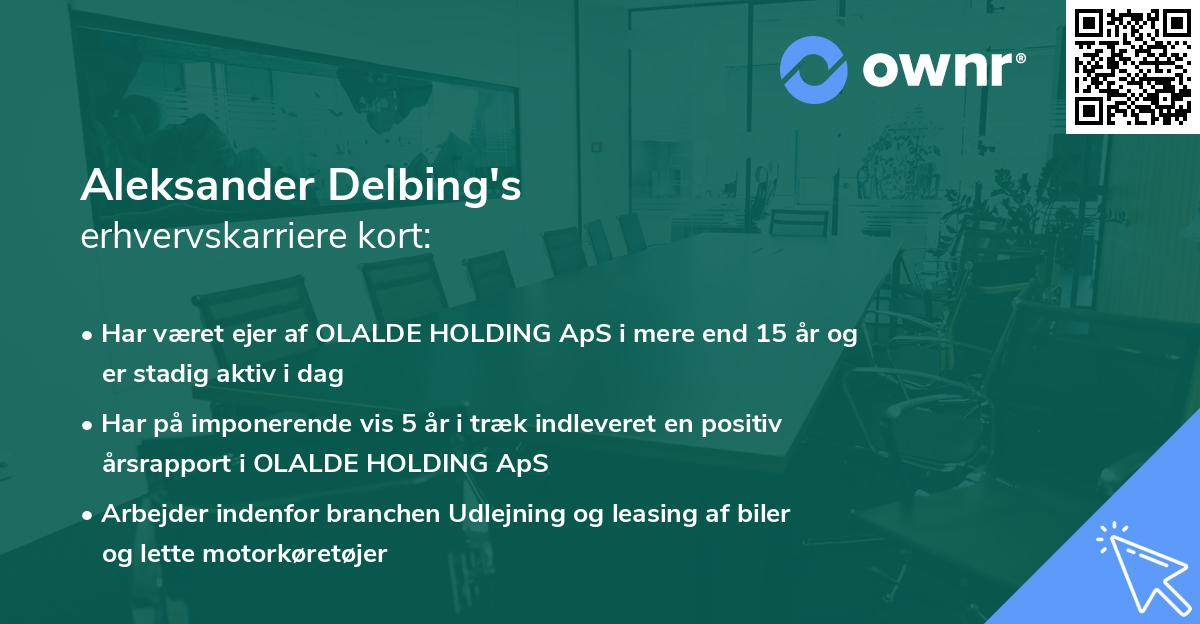 Aleksander Delbing's erhvervskarriere kort