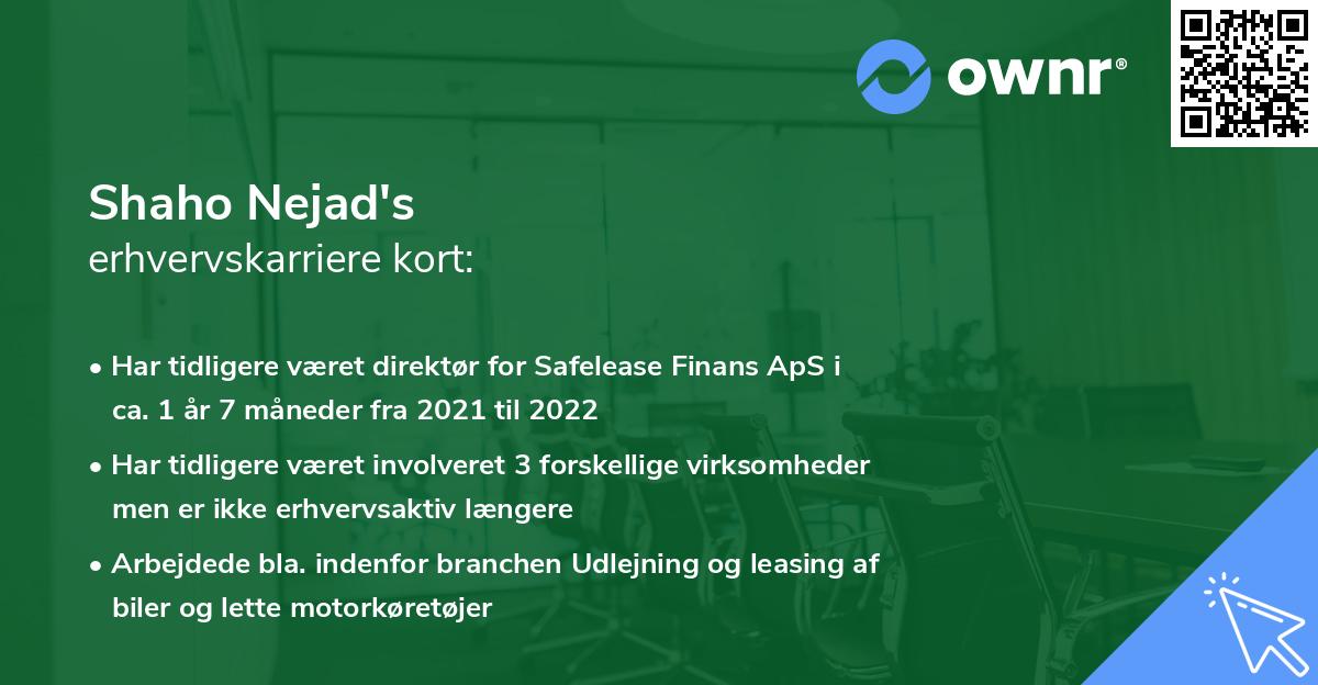 Shaho Nejad's erhvervskarriere kort
