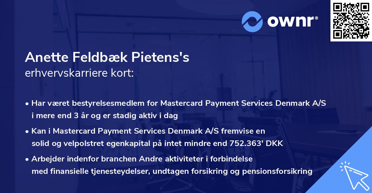 Anette Feldbæk Pietens's erhvervskarriere kort