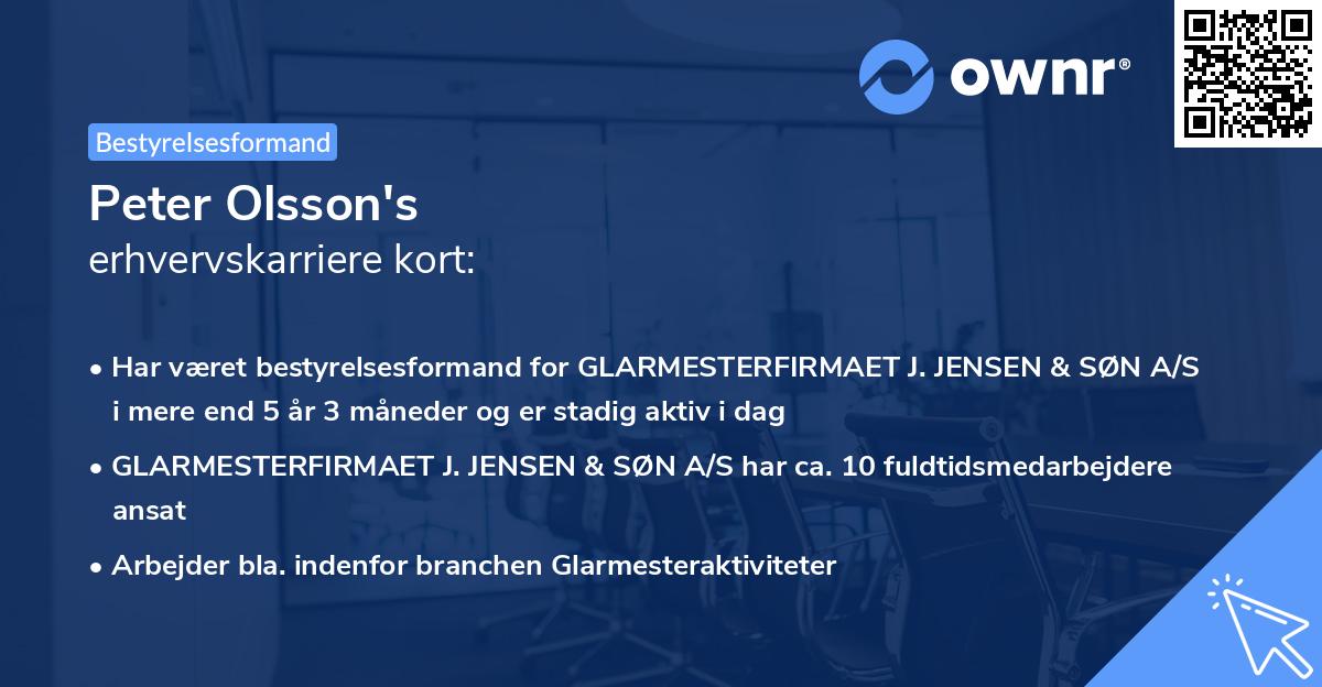 Peter Olsson's erhvervskarriere kort