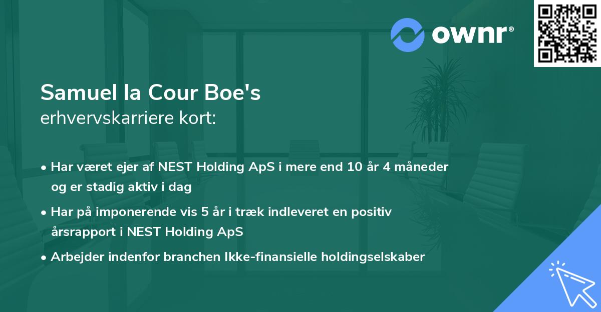 Samuel la Cour Boe's erhvervskarriere kort