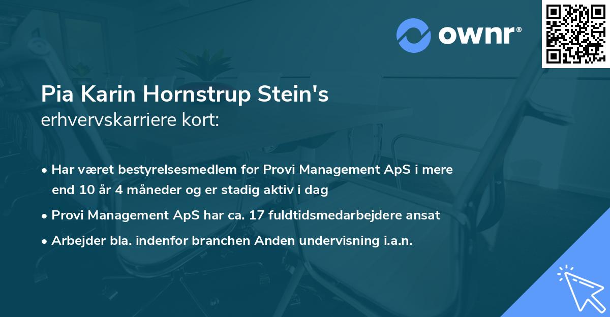 Pia Karin Hornstrup Stein's erhvervskarriere kort