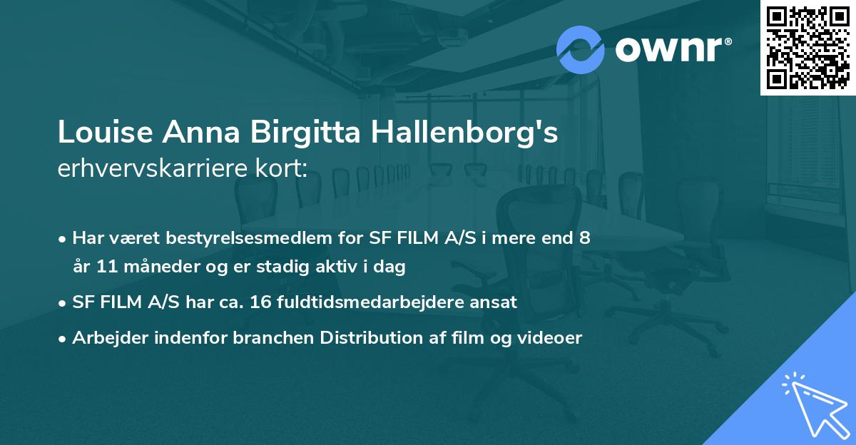Louise Anna Birgitta Hallenborg's erhvervskarriere kort