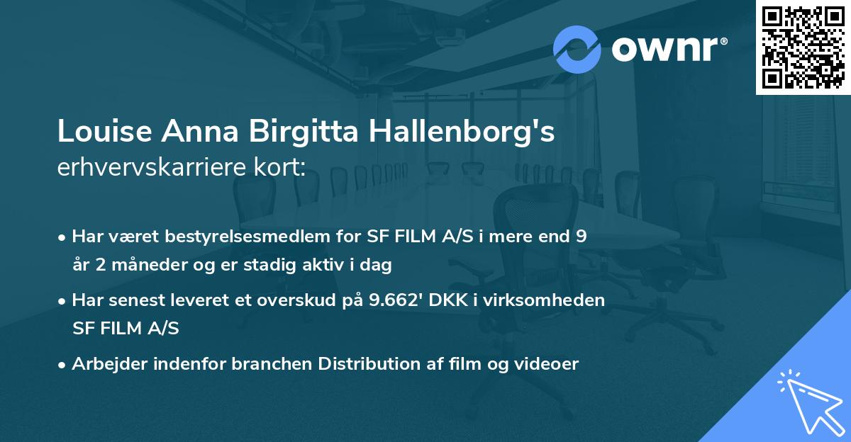Louise Anna Birgitta Hallenborg's erhvervskarriere kort