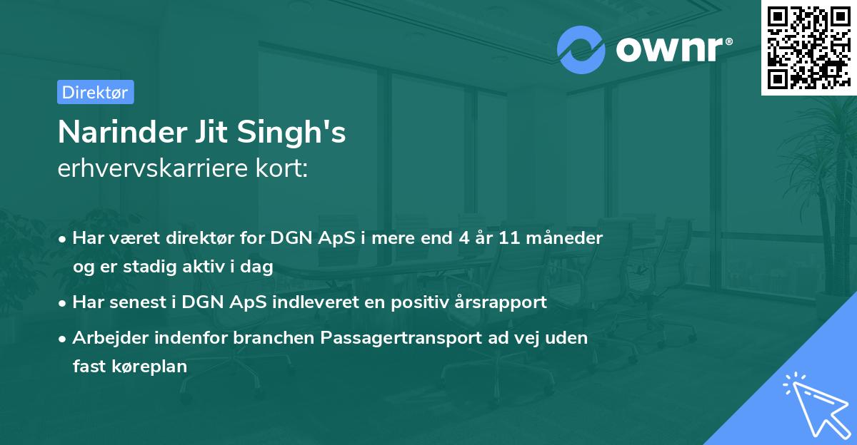 Narinder Jit Singh's erhvervskarriere kort