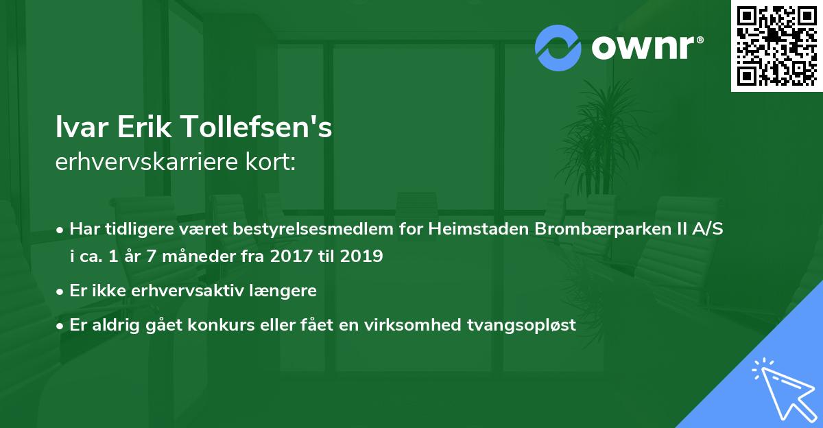 Ivar Erik Tollefsen's erhvervskarriere kort