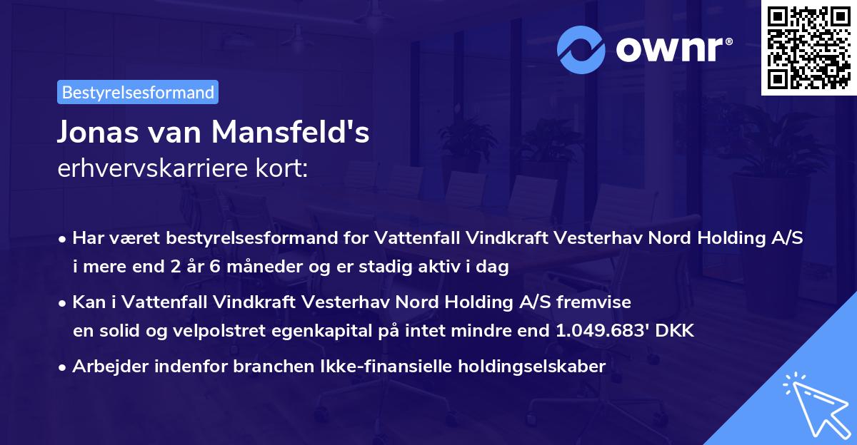 Jonas van Mansfeld's erhvervskarriere kort