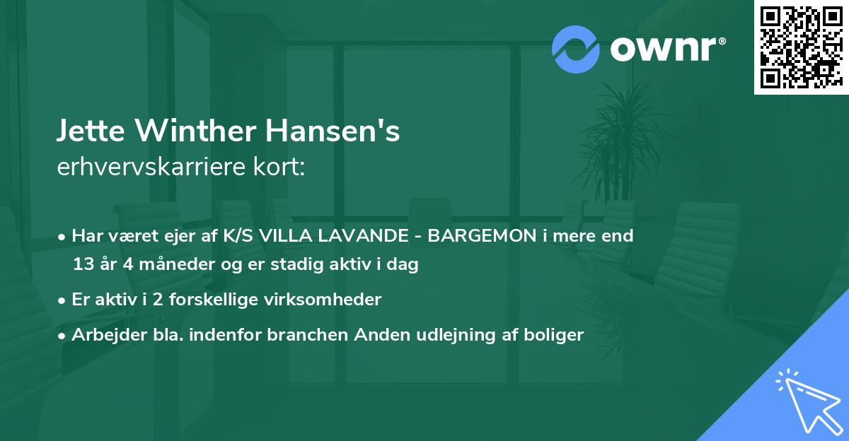 Jette Winther Hansen's erhvervskarriere kort