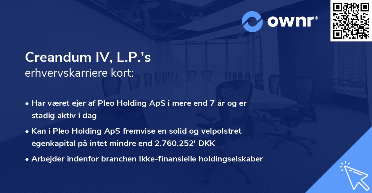Creandum IV, L.P.'s erhvervskarriere kort