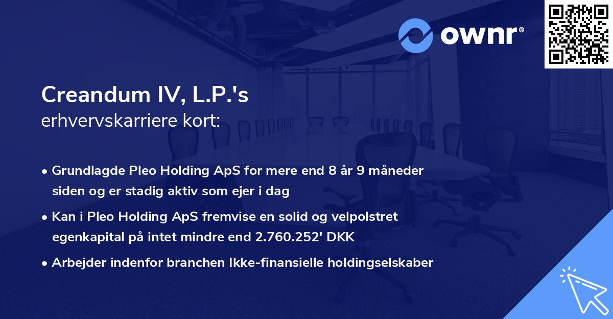 Creandum IV, L.P.'s erhvervskarriere kort