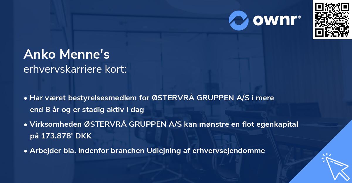 Anko Menne's erhvervskarriere kort