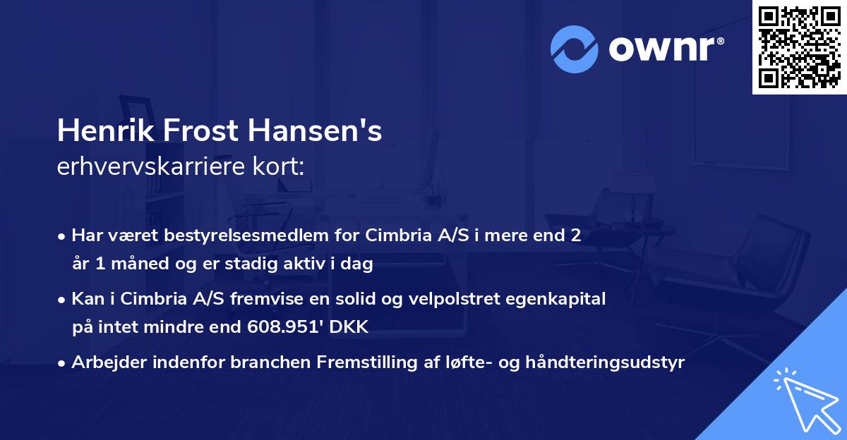 Henrik Frost Hansen's erhvervskarriere kort