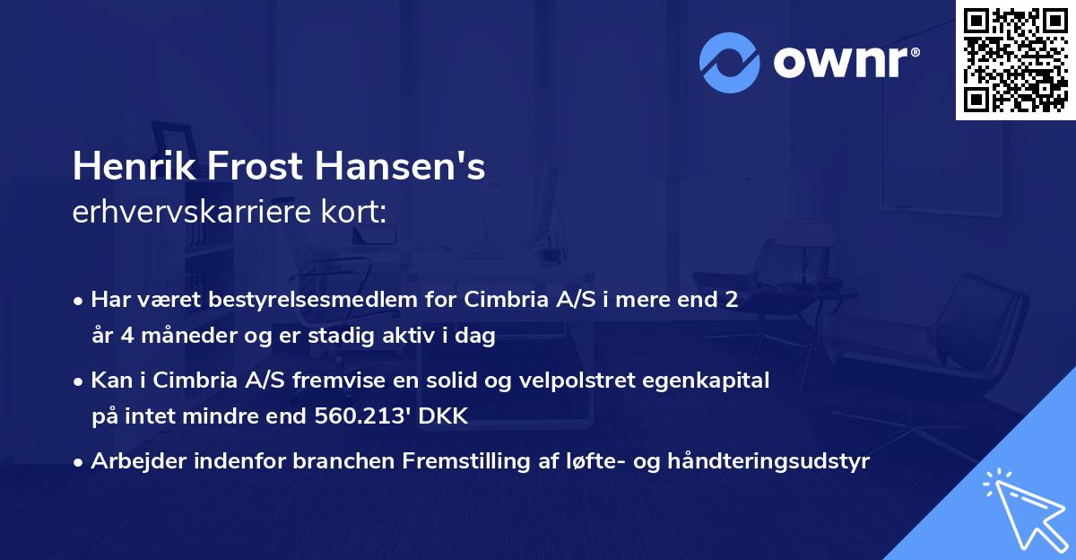 Henrik Frost Hansen's erhvervskarriere kort