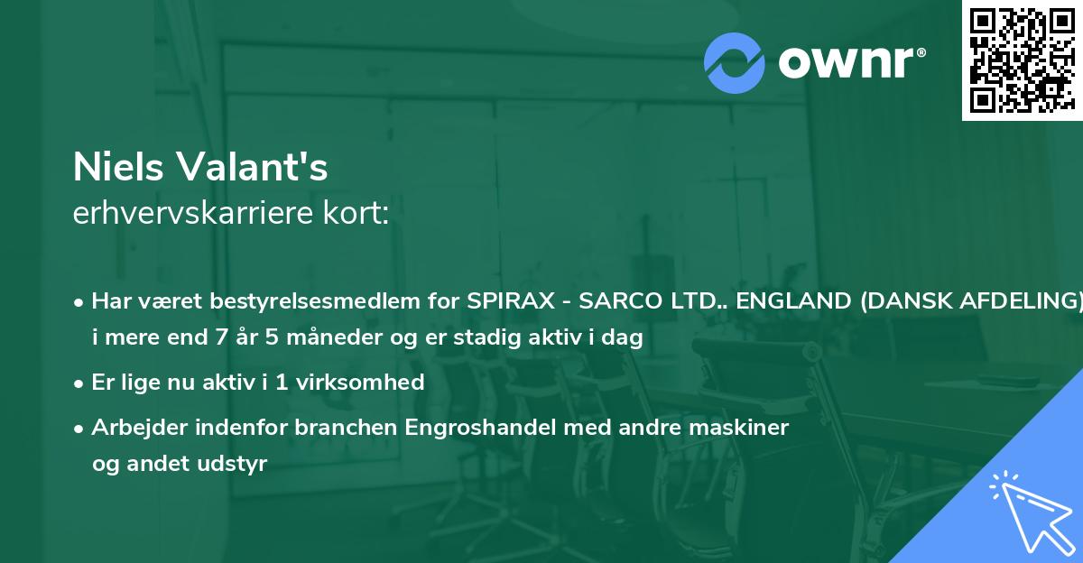 Niels Valant's erhvervskarriere kort