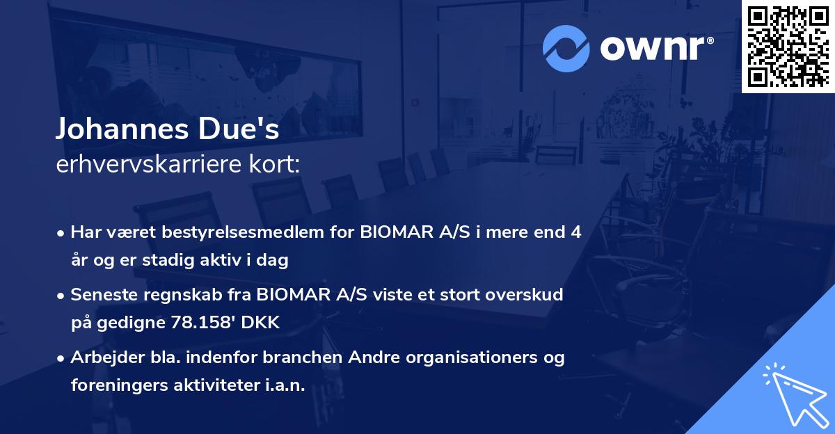 Johannes Due's erhvervskarriere kort
