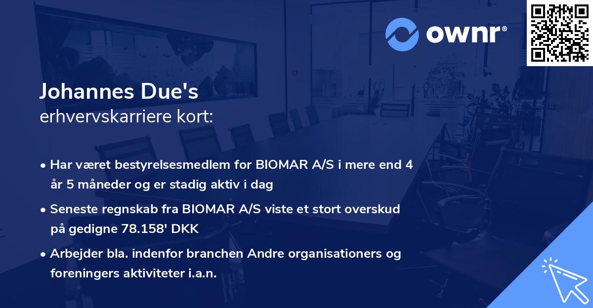 Johannes Due's erhvervskarriere kort