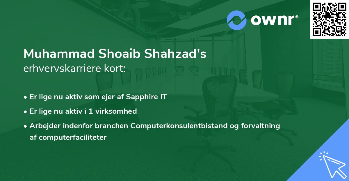 Muhammad Shoaib Shahzad's erhvervskarriere kort