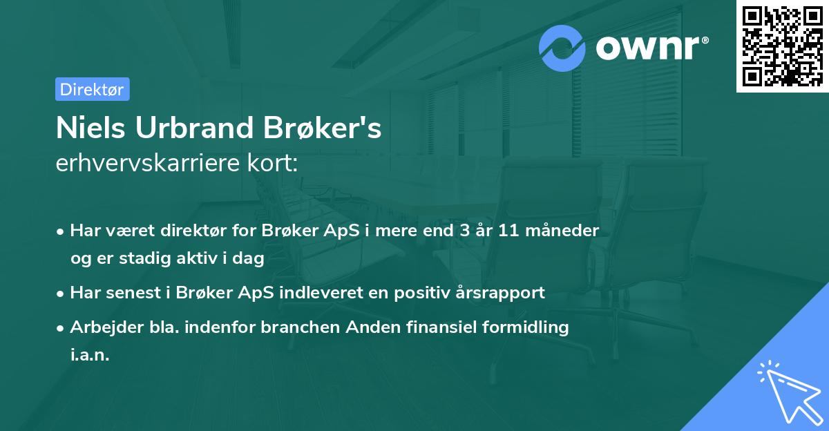 Niels Urbrand Brøker's erhvervskarriere kort