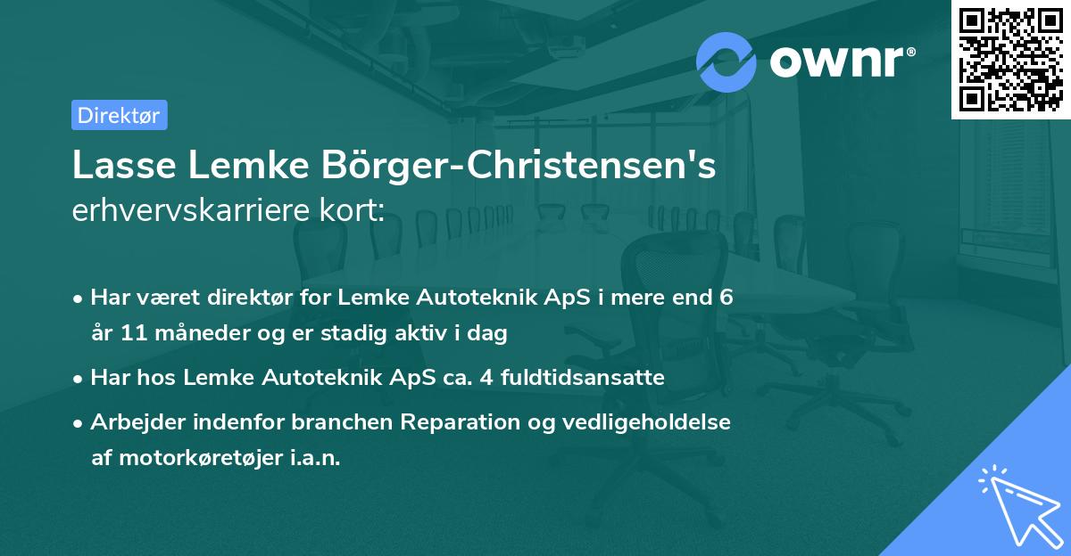 Lasse Lemke Börger-Christensen's erhvervskarriere kort