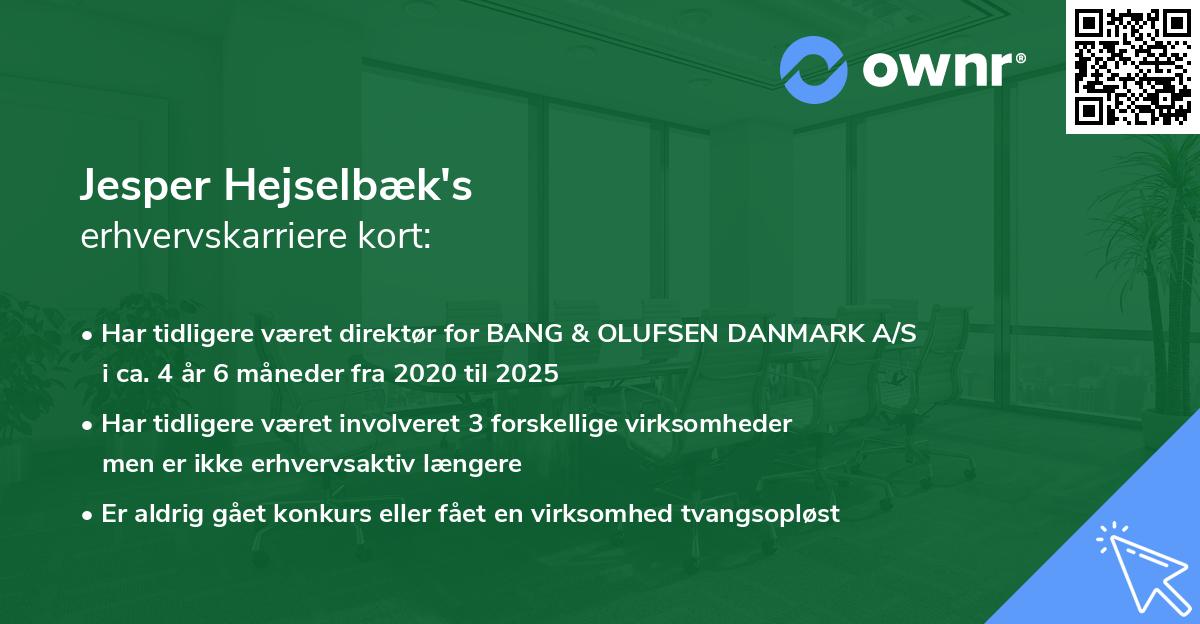 Jesper Hejselbæk's erhvervskarriere kort