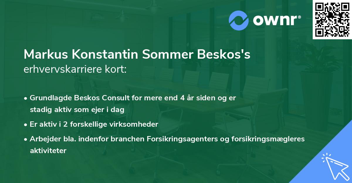 Markus Konstantin Sommer Beskos's erhvervskarriere kort