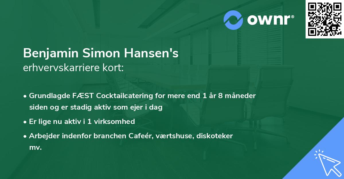 Benjamin Simon Hansen's erhvervskarriere kort