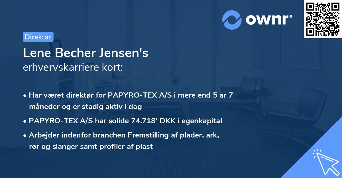 Lene Becher Jensen's erhvervskarriere kort