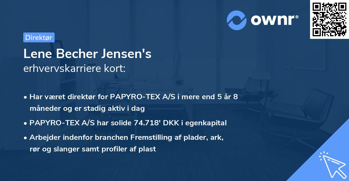 Lene Becher Jensen's erhvervskarriere kort